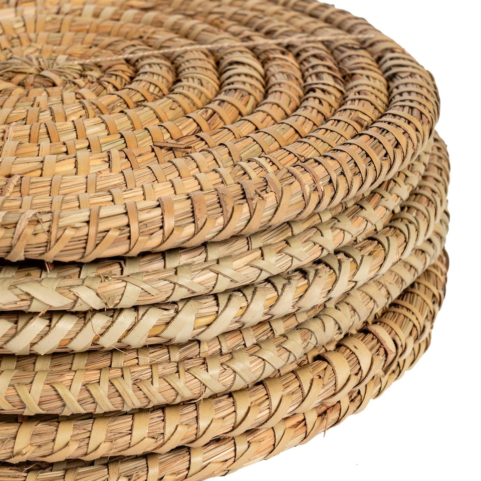image 1 of Argon Tableware 30cm Round Placemats - Set of 6 - Woven Palm Leaf Serving Dish Trays Cake Boards Table Protector Mats | Brown | Brown | One Size | 6