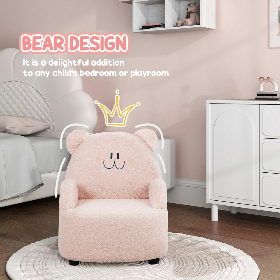 image 1 of AIYAPLAY Kids Armchair, Bear Shaped Toddler Chair for Bedroom Pink