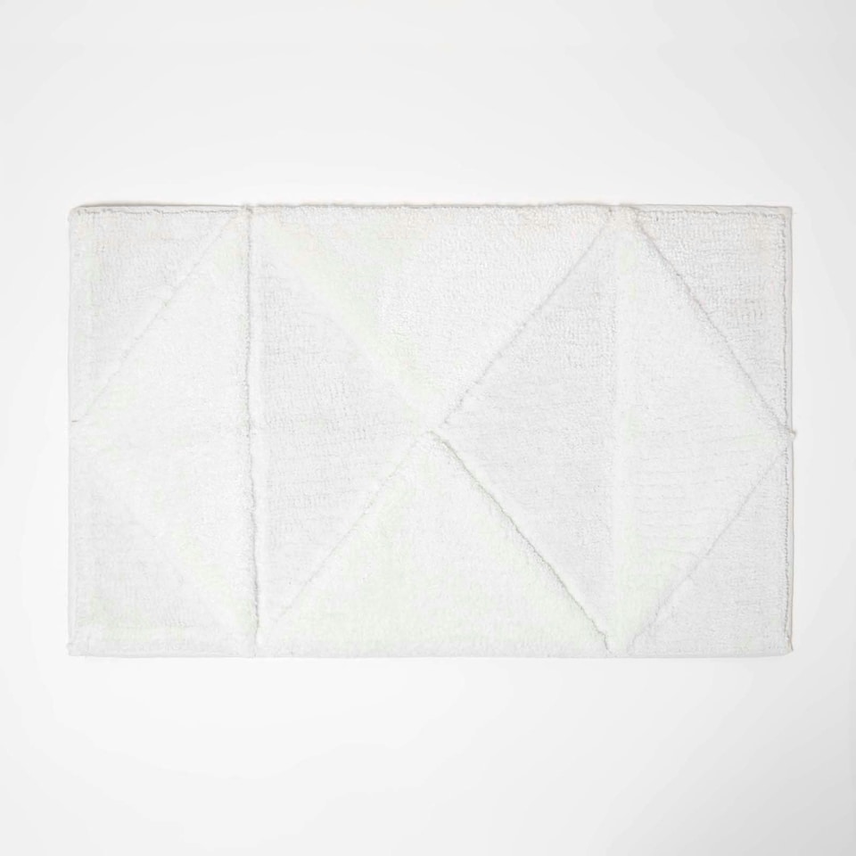 image 1 of Homescapes 100% Cotton White Bath Mat Tufted Geometric Design - 50 x 80 cm | White