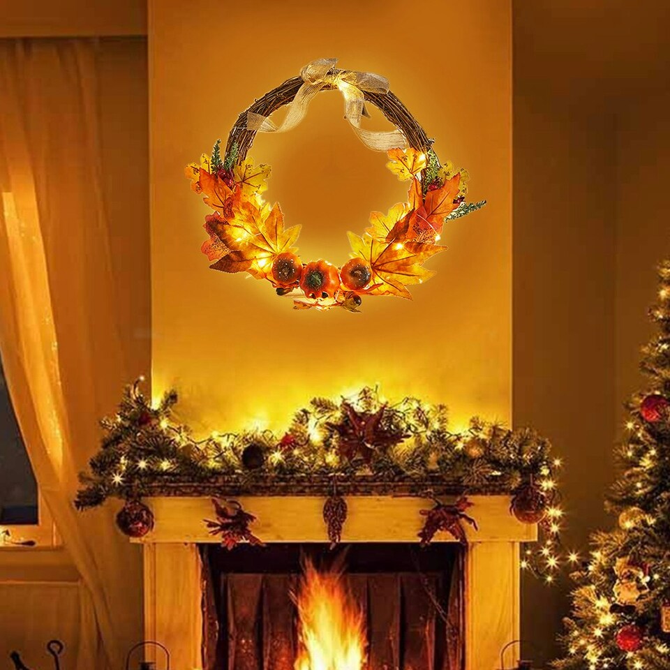 image 1 of Living and Home Artificial Maple Leaves Halloween Pumpkin Garland with Bell