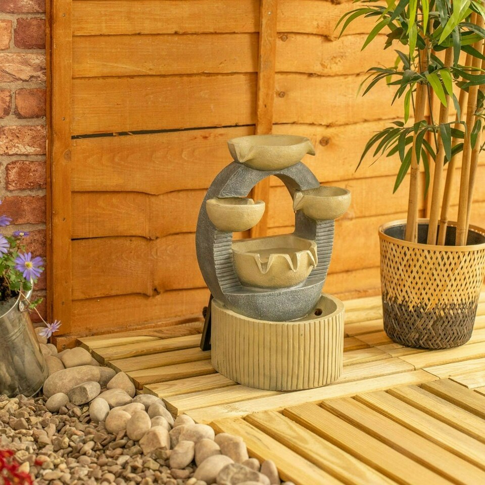image 1 of ValueLights Solar Power Outdoor Cascading Water Fountain - Bowls Design