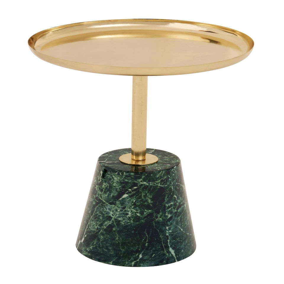 image 1 of Avola Gold Side Table Green Marble Effect Base Green