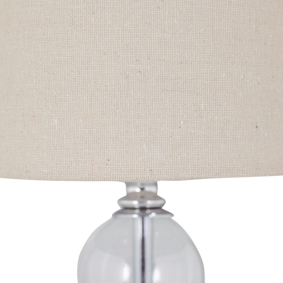 image 1 of First Choice Lighting Set of 2 Chrome Two Ball Table Lamps with Natural Linen Shades Chrome | Brown