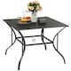 image 1 of Outsunny Garden Table with Parasol Hole for Four, Slatted Metal Plate Top Grey