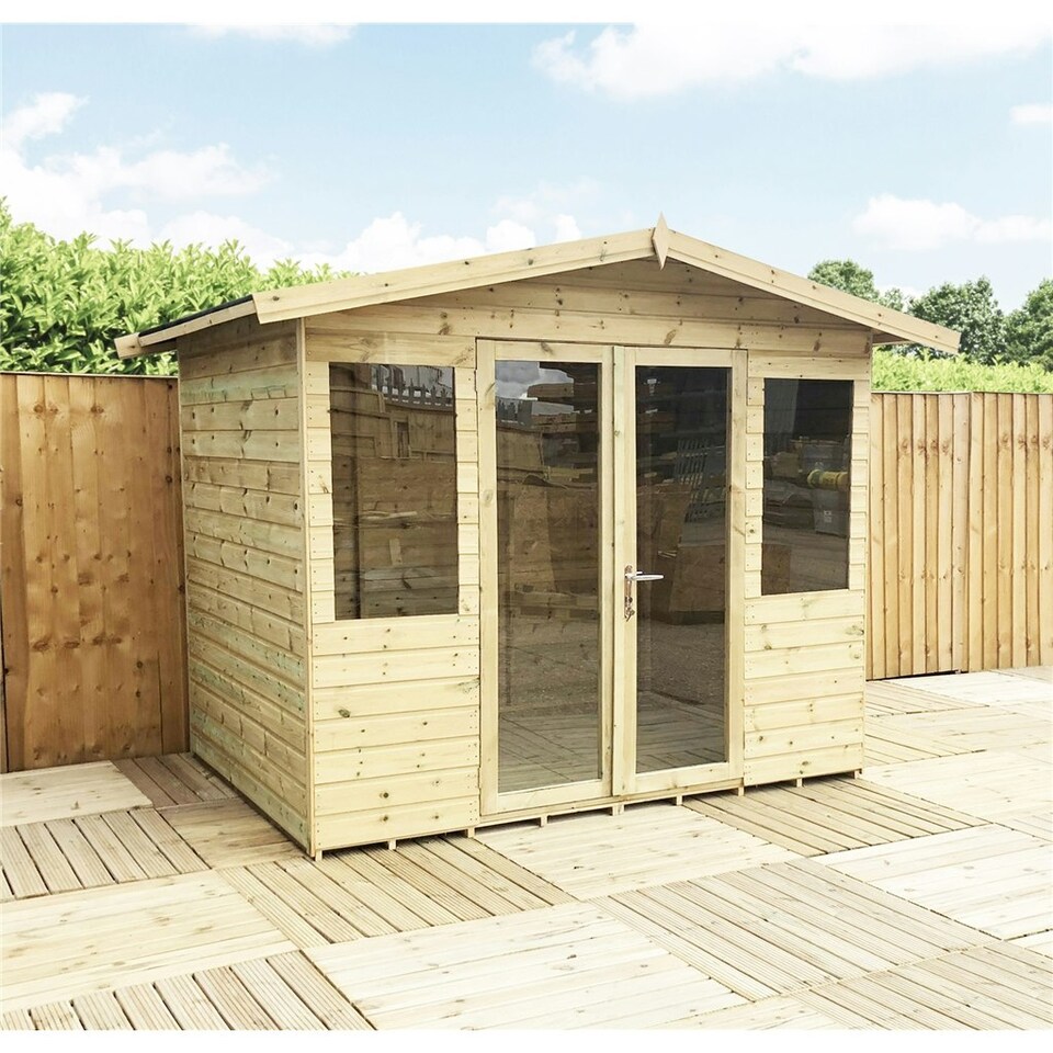 image 1 of 7 x 30 Pressure Treated Tongue And Groove Apex Summerhouse With Higher Eaves And Ridge Height (7' x 30' / 7ft x 30ft) (7x30)