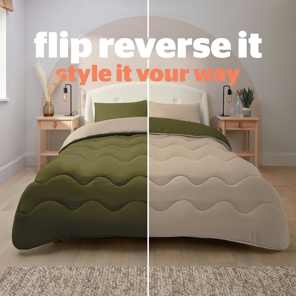 image 1 of Silentnight 10.5 Tog Seersucker Coverless Duvet and Pillowcase Set N/A | Olive/Natural | Super King