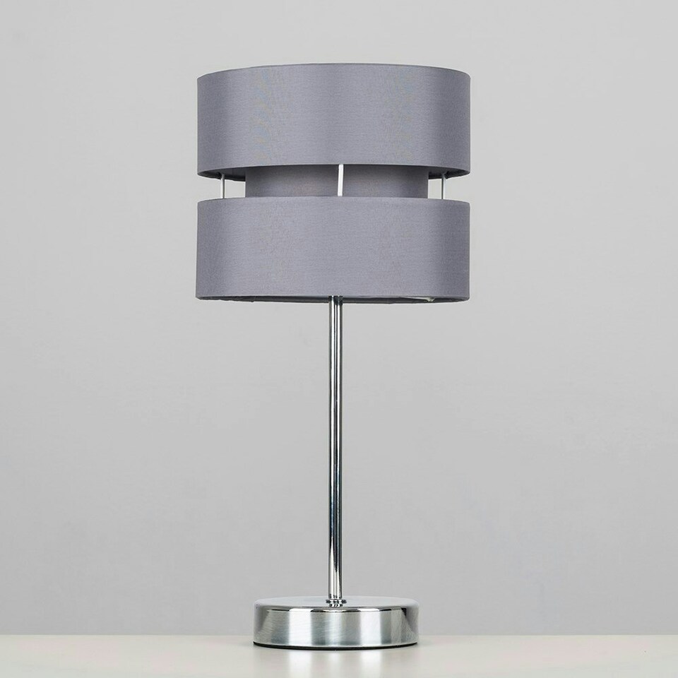image 1 of ValueLights Pinto Brushed Silver Table Lamp and E14 Candle LED 4W Warm White 3000K Bulb