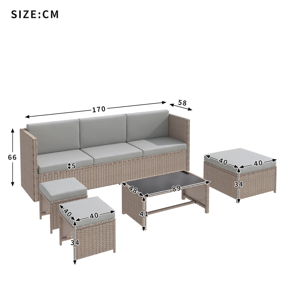 image 1 of 4-6 Seater Rattan Garden Furniture Seating Group with Table & Stool