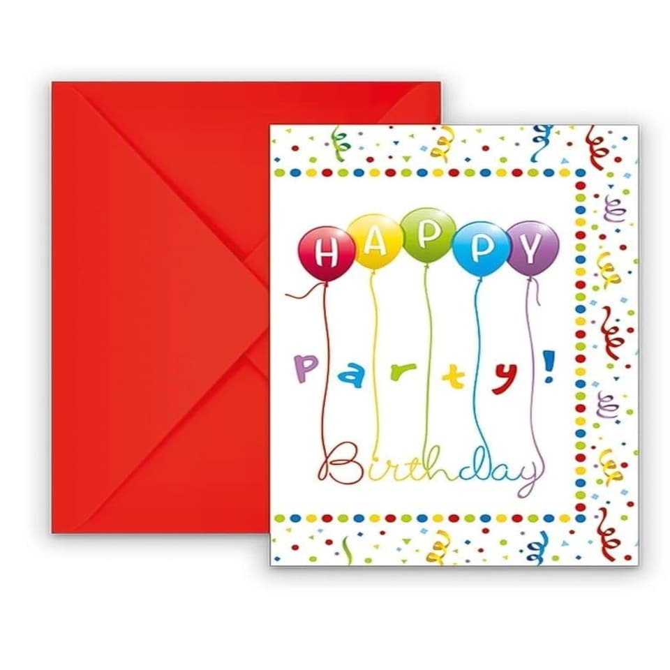 INVITATIONS & ENVELOPES 6CT - HAPPY BIRTHDAY STREAMERS - 89225 N/A | One Size