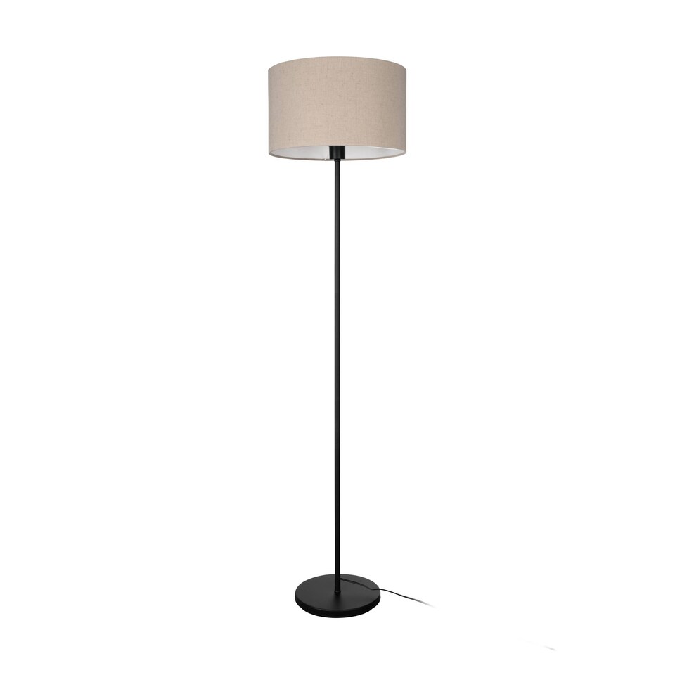 image 1 of EGLO Feniglia Natural Linen Drum-Shaped Floor Lamp | Black