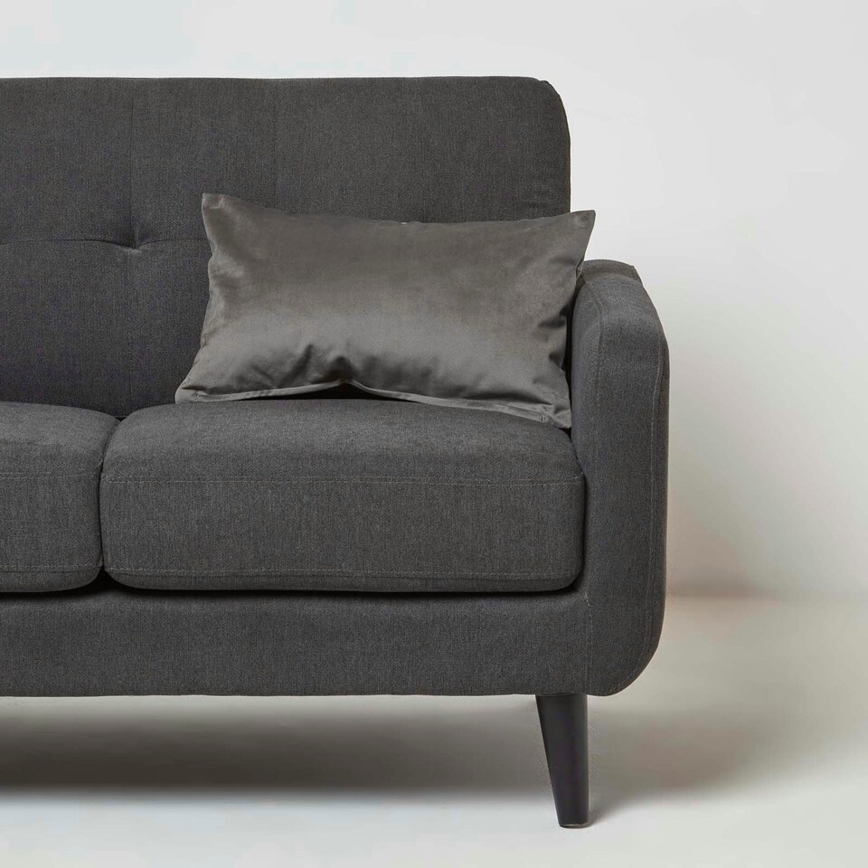 image 1 of Homescapes Grey Velvet Cushion - Bolster 30 x 50 cm Grey