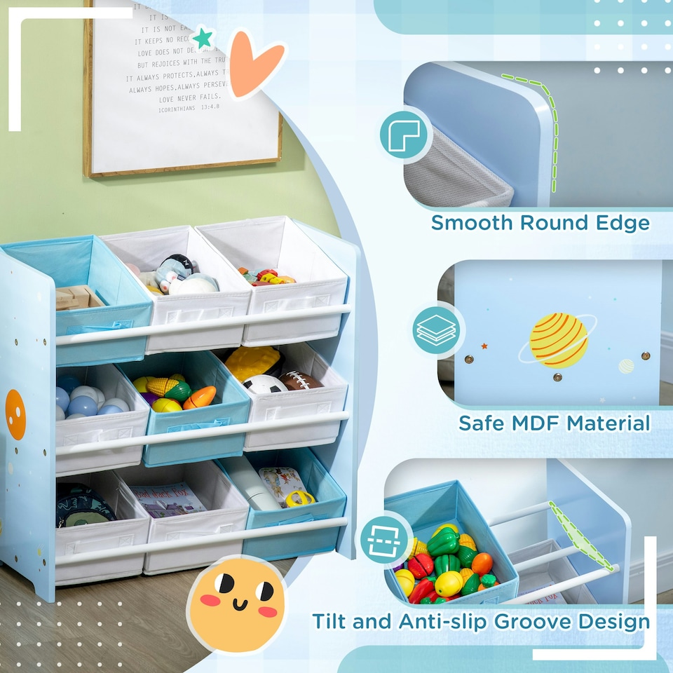 image 1 of ZONEKIZ Storage Unit w/ 9 Removable Storage Baskets for Nursery Playroom - Grey Blue
