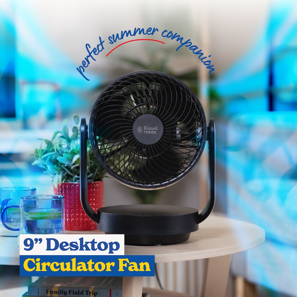 image 1 of Russell Hobbs 9” Desktop Circulator Fan with 7 Speed Settings Black RHDCF1001B