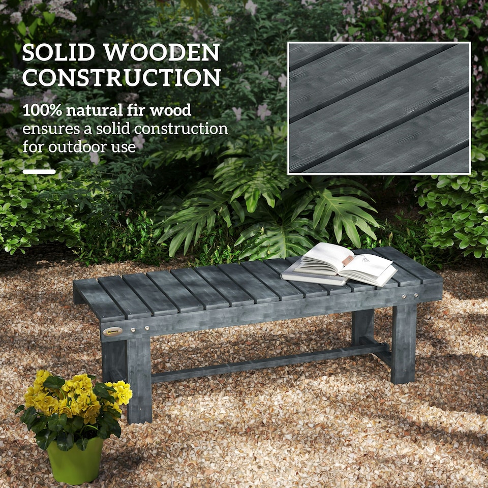 image 1 of Outsunny 1.1M Outdoor Garden Bench Patio Loveseat Fir Wood 2 Person Grey
