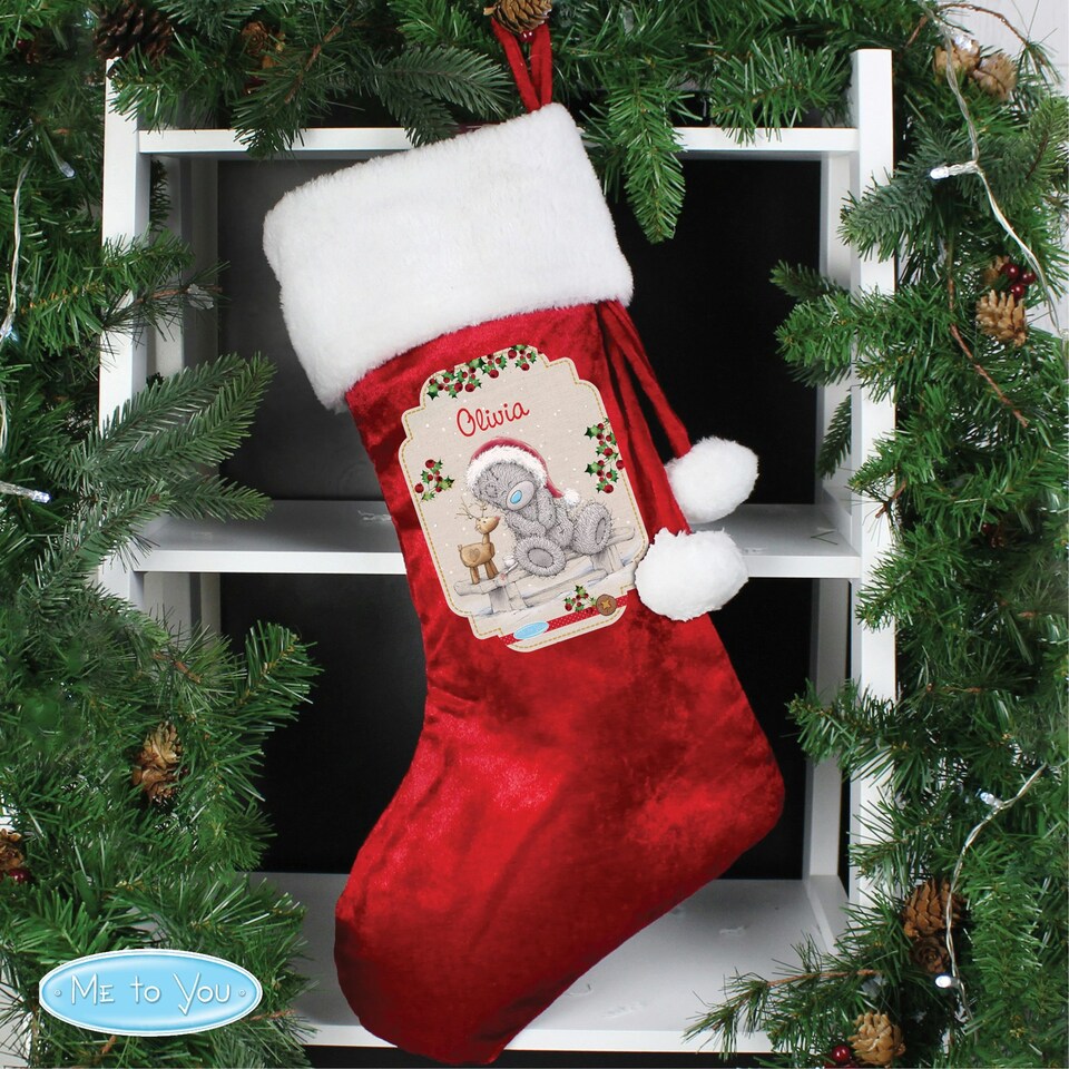 image 1 of Personalised Me to You Reindeer Luxury Red Stocking