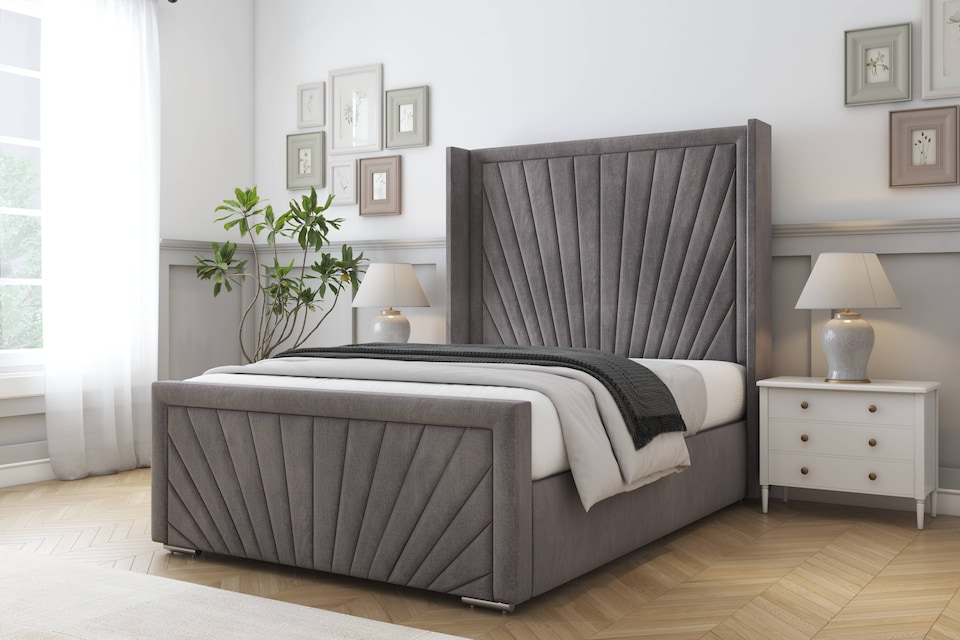 image 1 of Sloomy Rutherford Slate Naples Bed Frame With Mattress With 50"  Upholstered Wingback Headboard 4' Small Double
