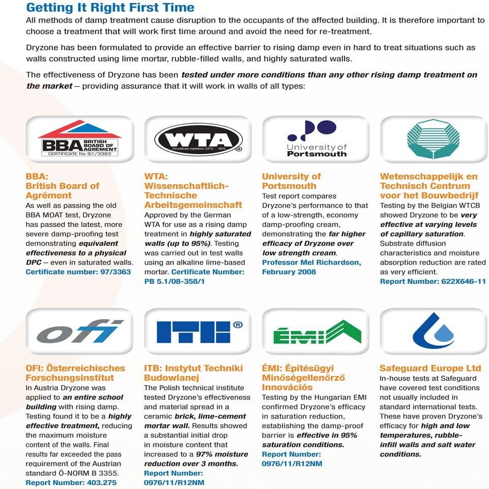 image 1 of Dryzone Damp Proofing Cream (DPC) - 5 x 600ml - High-strength Injection cream for rising damp treatment. BBA & WTA Approved