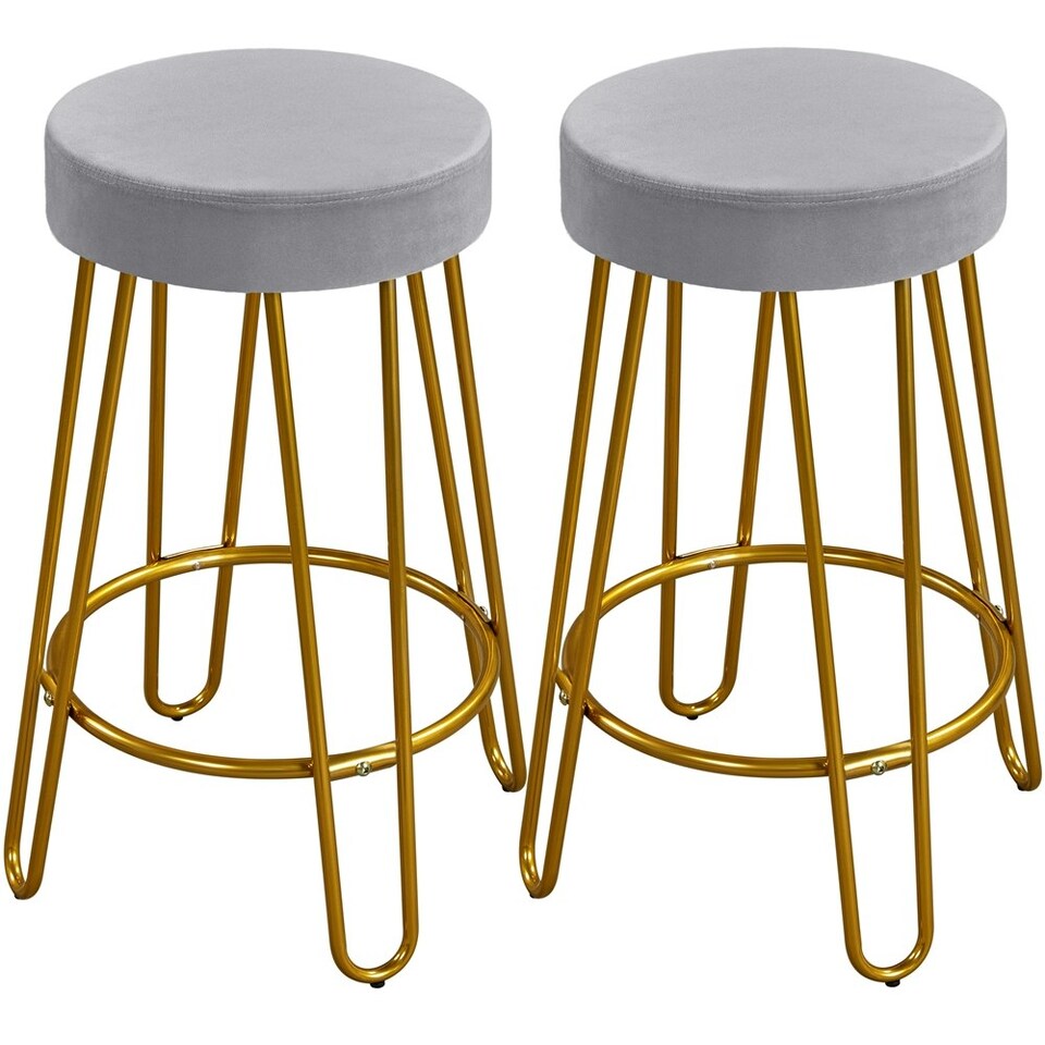 image 1 of Yaheetech 67 cm Tall Upholstered Velvet Counter Stools Grey