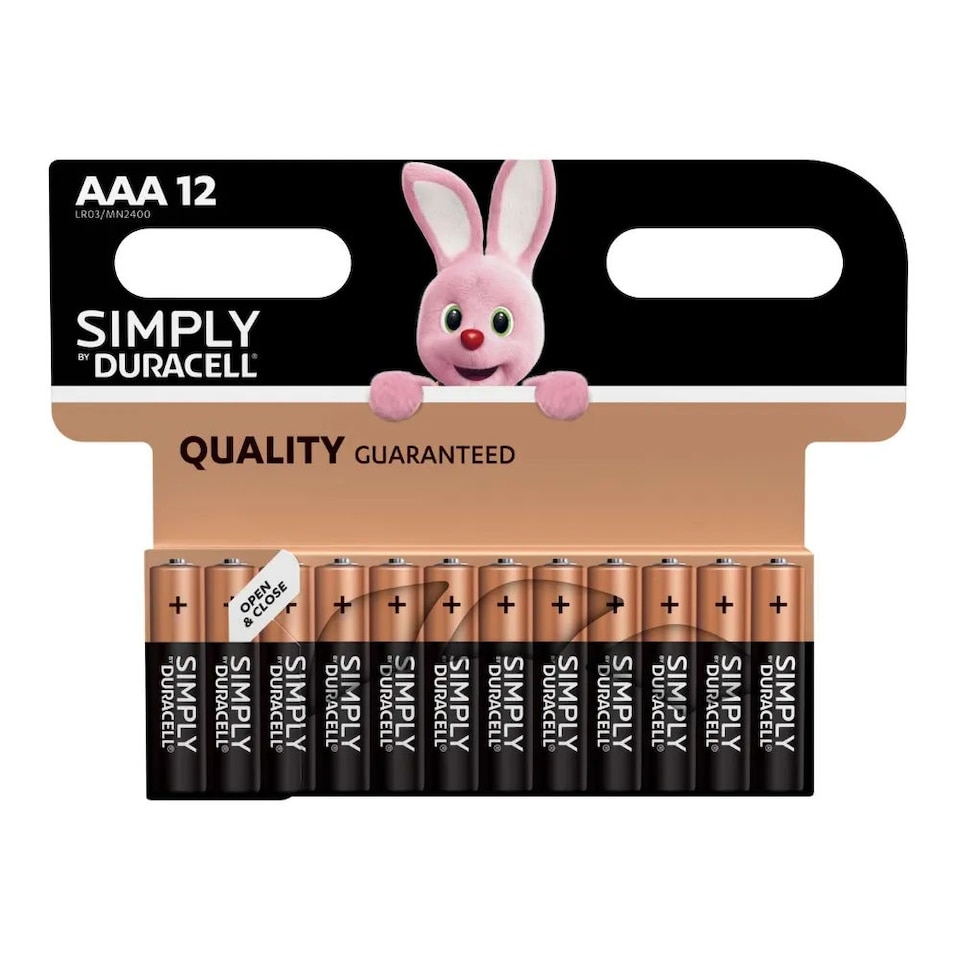 Duracell Simply Power AAA Alkaline Batteries, Pack of 12 | Black | AAA | 12