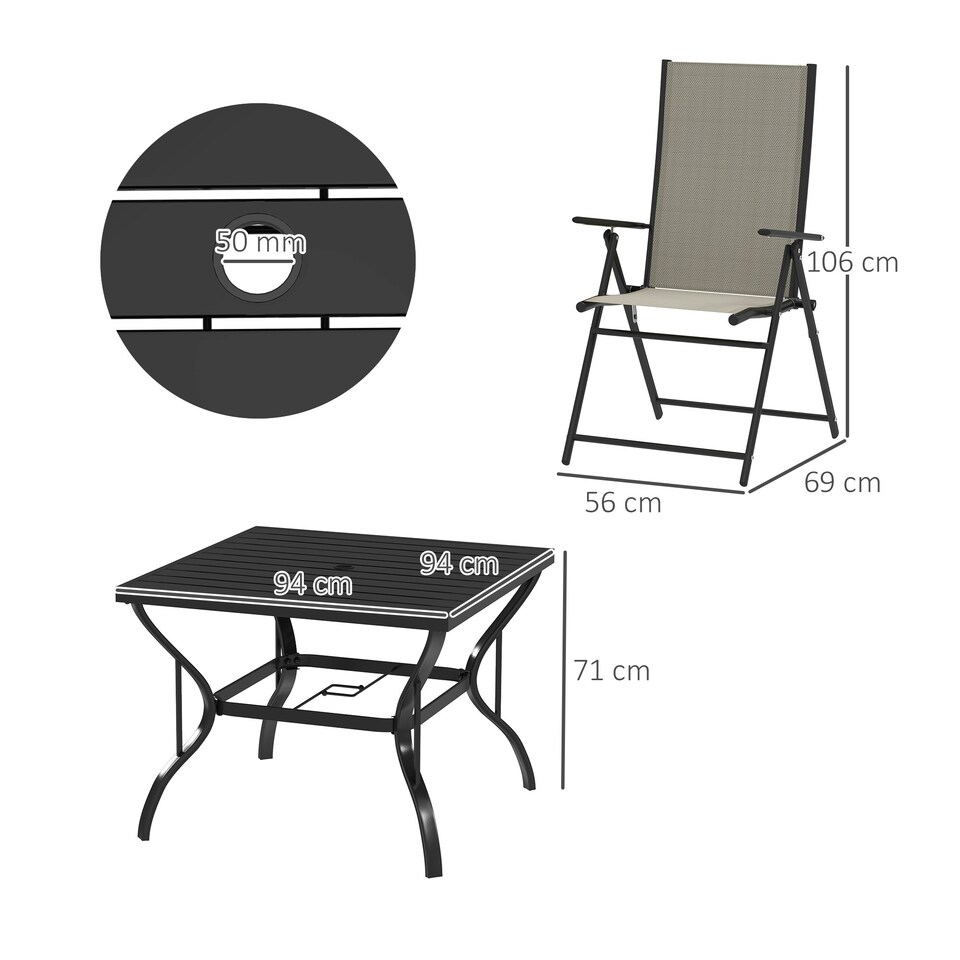 image 1 of Outsunny 5 PCs Garden Dining Set, Folding Chairs and Metal Top Table Grey
