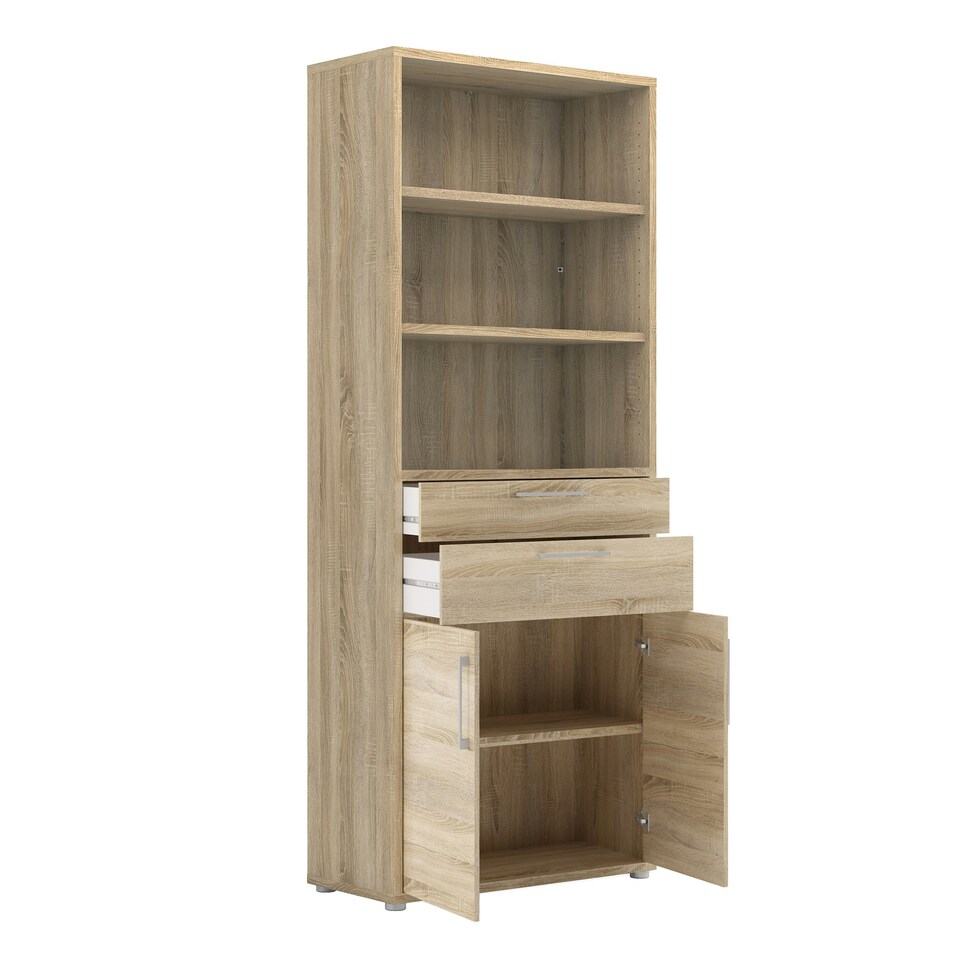 image 1 of Prima Bookcase 3 Shelves with 2 Drawers 2 Doors in Oak