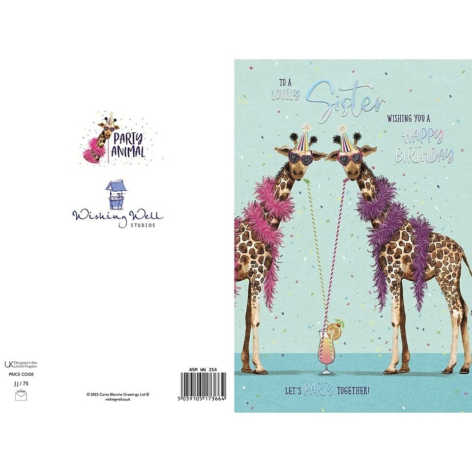 image 1 of Lovely Sister Party Giraffes & Cocktail Birthday Card