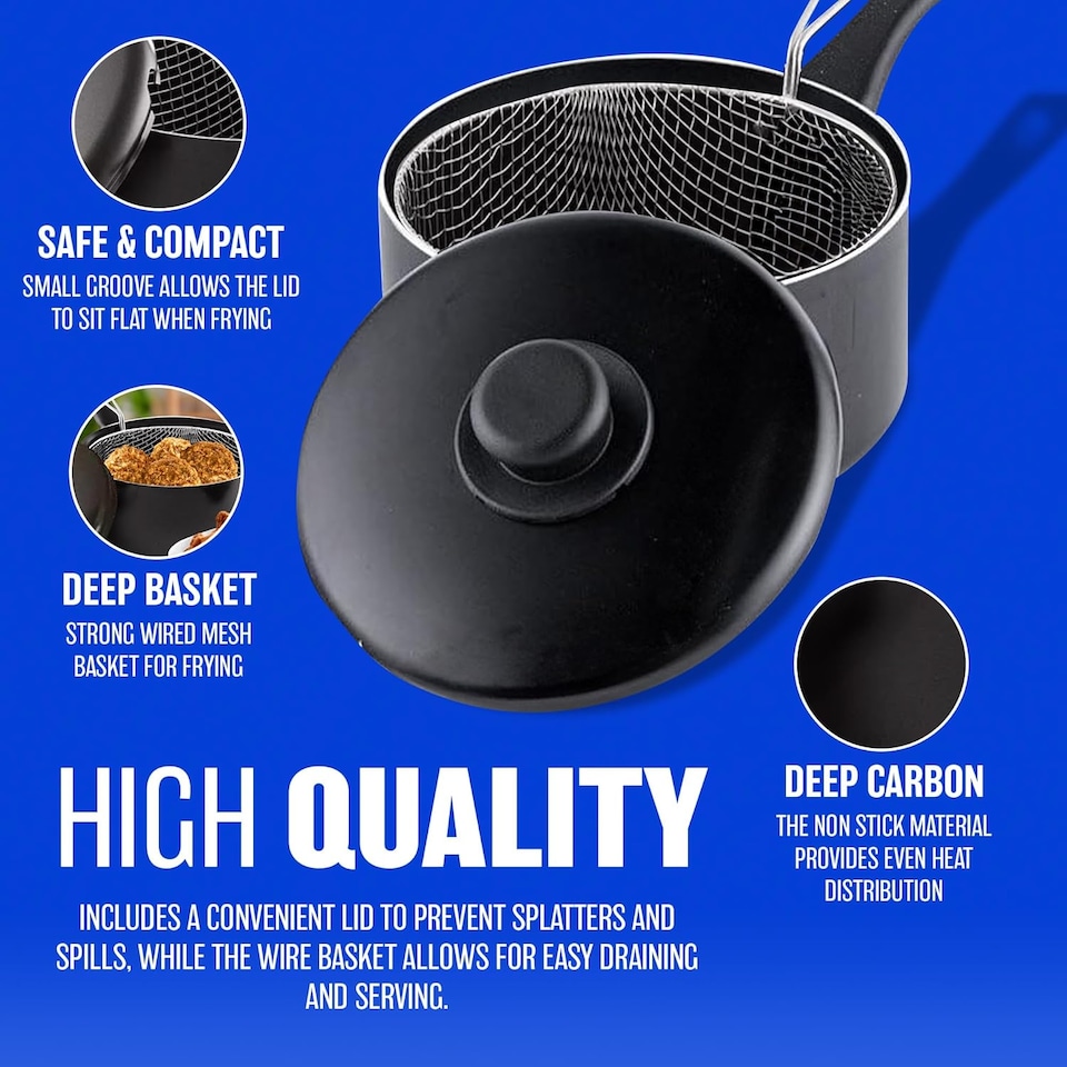 image 1 of 20cm Non Stick Chip Pan With Strainer Basket Non Stick With Handles Fry Chips Cookware