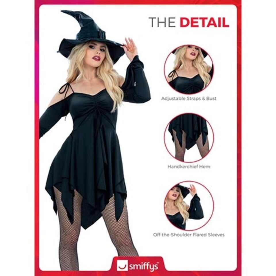 image 1 of Short Black Witch Dress Fancy Dress Costume Ladies Extra Small - UK 4-6 | Black | 4