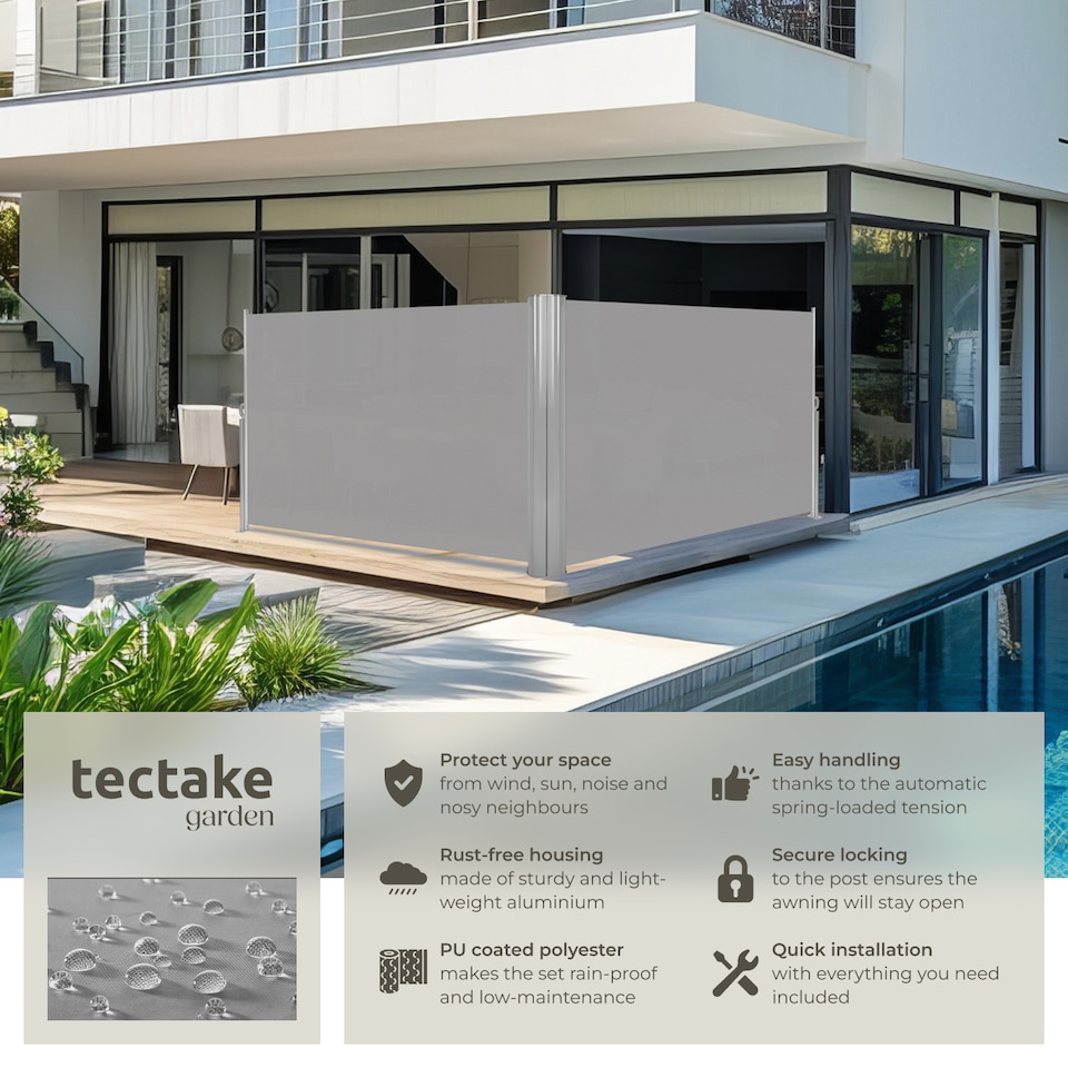 image 1 of Double-sided retractable awning and privacy screen | Grey | grey | 1