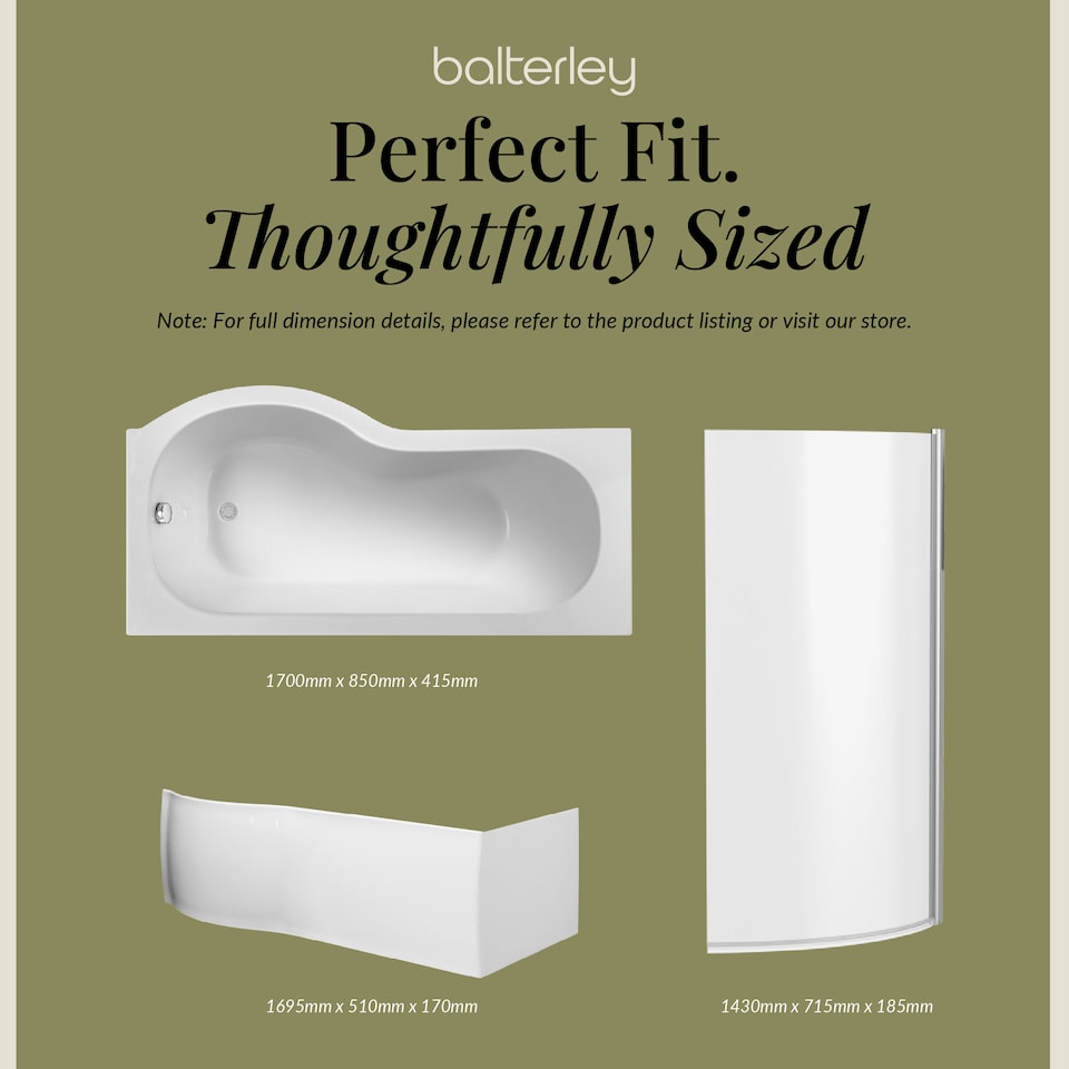 image 1 of 1700 mm Right Hand P Shape Square Shower Bath Screen Front Panel White | White | White | 1700 x 850 x 415mm