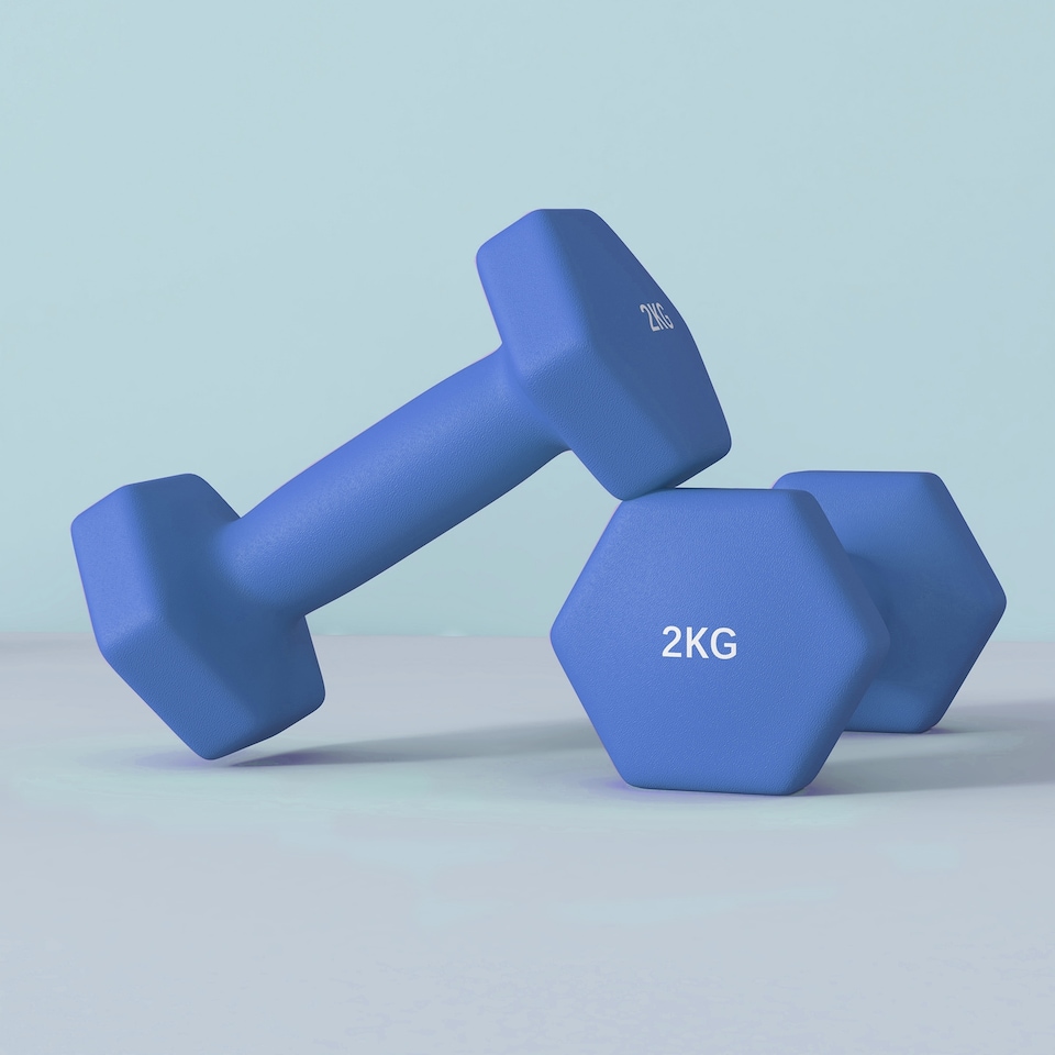 image 1 of SPORTNOW Set of 2 Hexagonal Dumbbells Weights Pair, 2 x 2kg, Blue