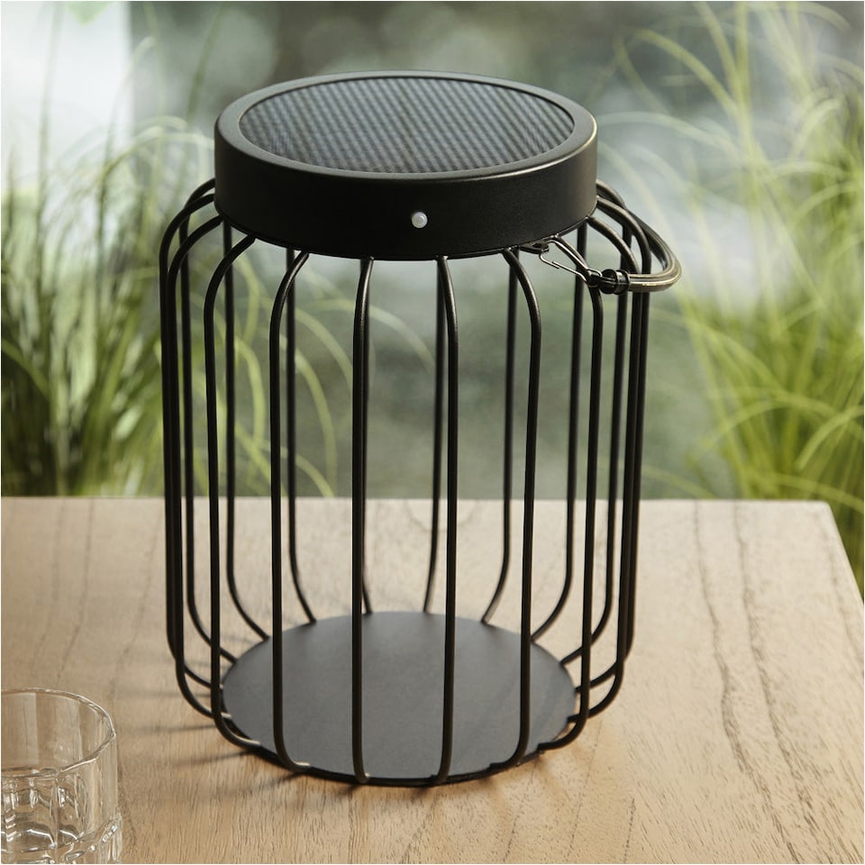image 1 of Metal Caged Solar Powered Table Lamp - Dusk Dawn Sensor - IP44 Outdoor Hanging Table Light