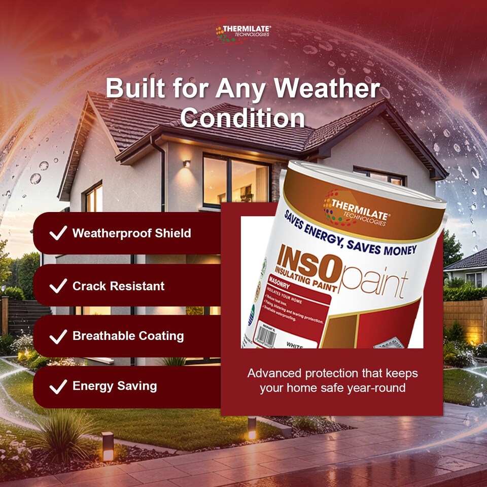 image 1 of InsOpaint Exterior Masonry Paint - Heat Reflecting, Insulating & Weatherproof Exterior Wall Protection - Matchstick - 5L