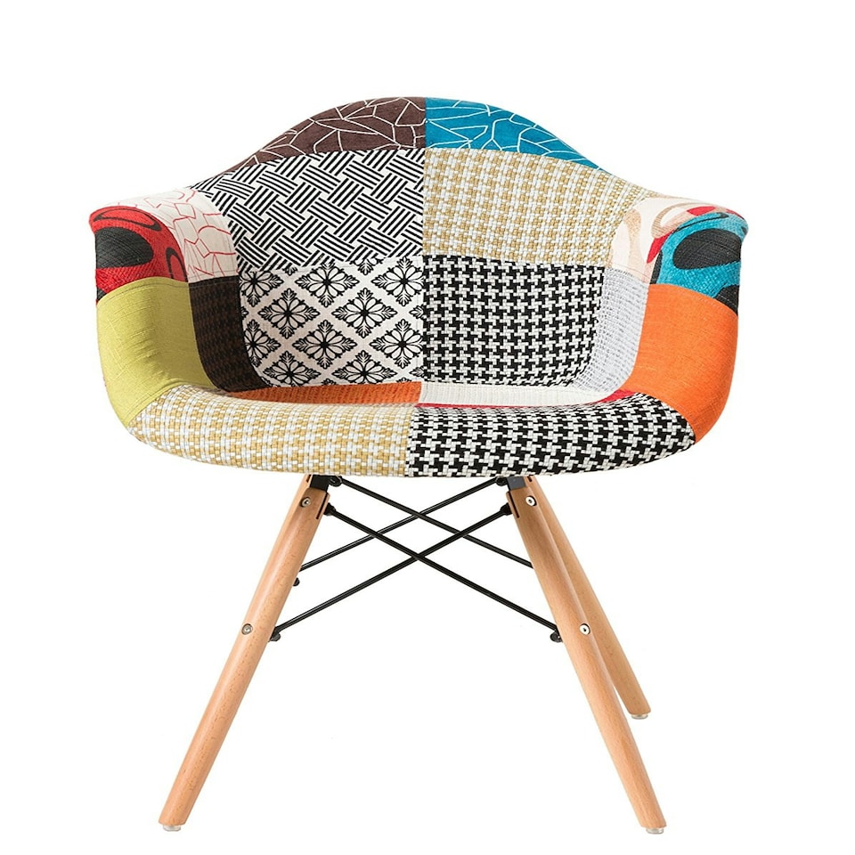 image 1 of MOF Patchwork Chair Dining Chair or Office Chair or Occasional Chair Fabric Combination Chair with Arm Multi
