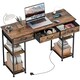 image 1 of HOMCOM Computer Writing Desk with Power Outlets, Drawers, Shelves, Brown Brown | Rustic Brown