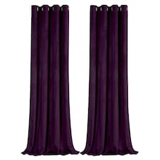 Plum Purple Velvet Blackout Eyelet Curtains - 46x54 Inch Drop - Pair Purple