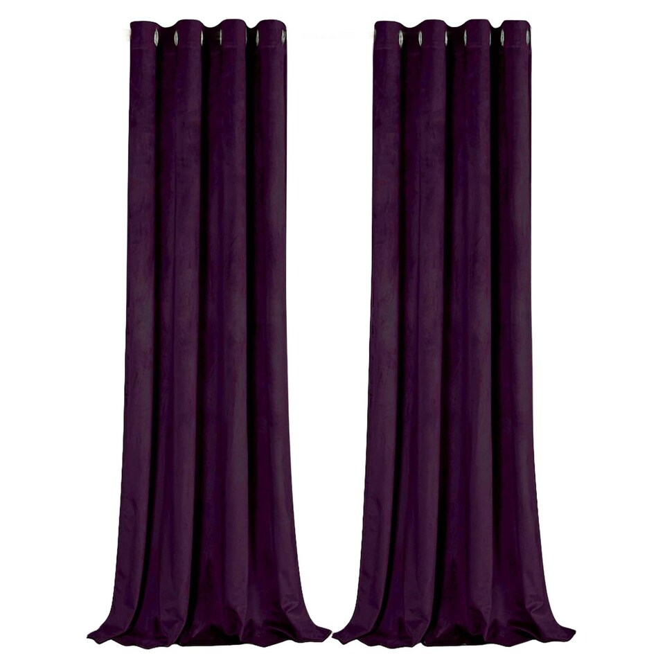 image 1 of Plum Purple Velvet Blackout Eyelet Curtains - 46x54 Inch Drop - Pair Purple