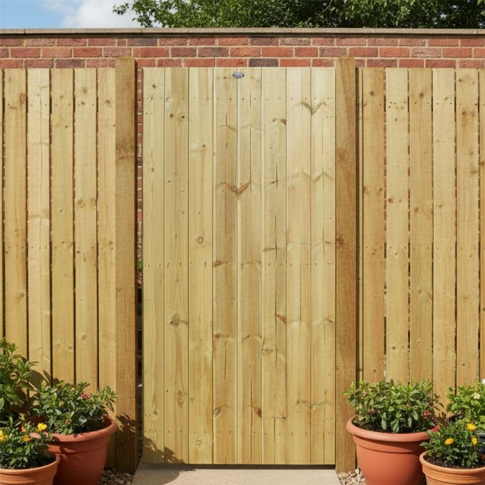 image 1 of Flat Top Wooden Garden Gate 6ft x 3ft Tongue & Groove Semi-Braced Treated Door