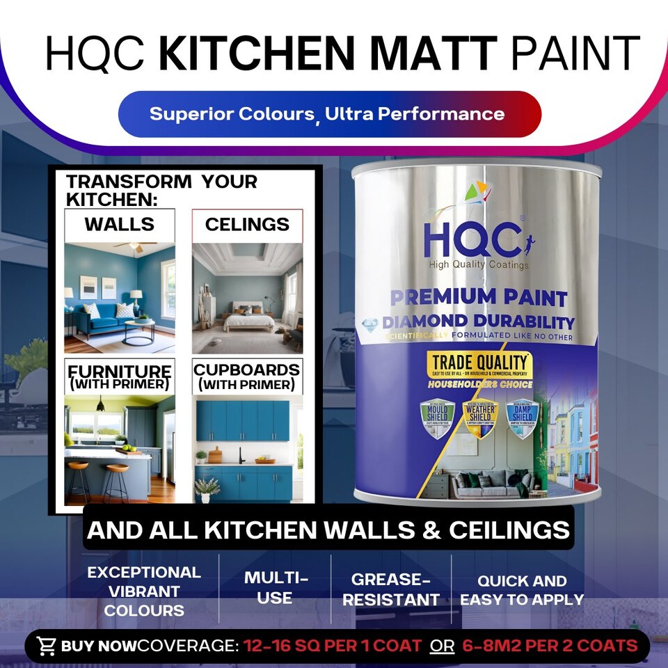 image 1 of HQC Durable Kitchen Matt Paint - Washable, Grease & Stain Resistant - Mint Green - 5L
