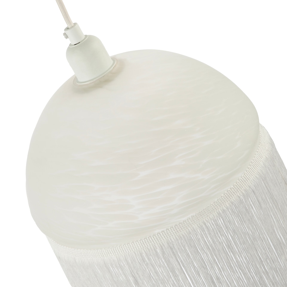 image 1 of Traditional Opal White Domed Glass Pendant Shade with Long Tassels