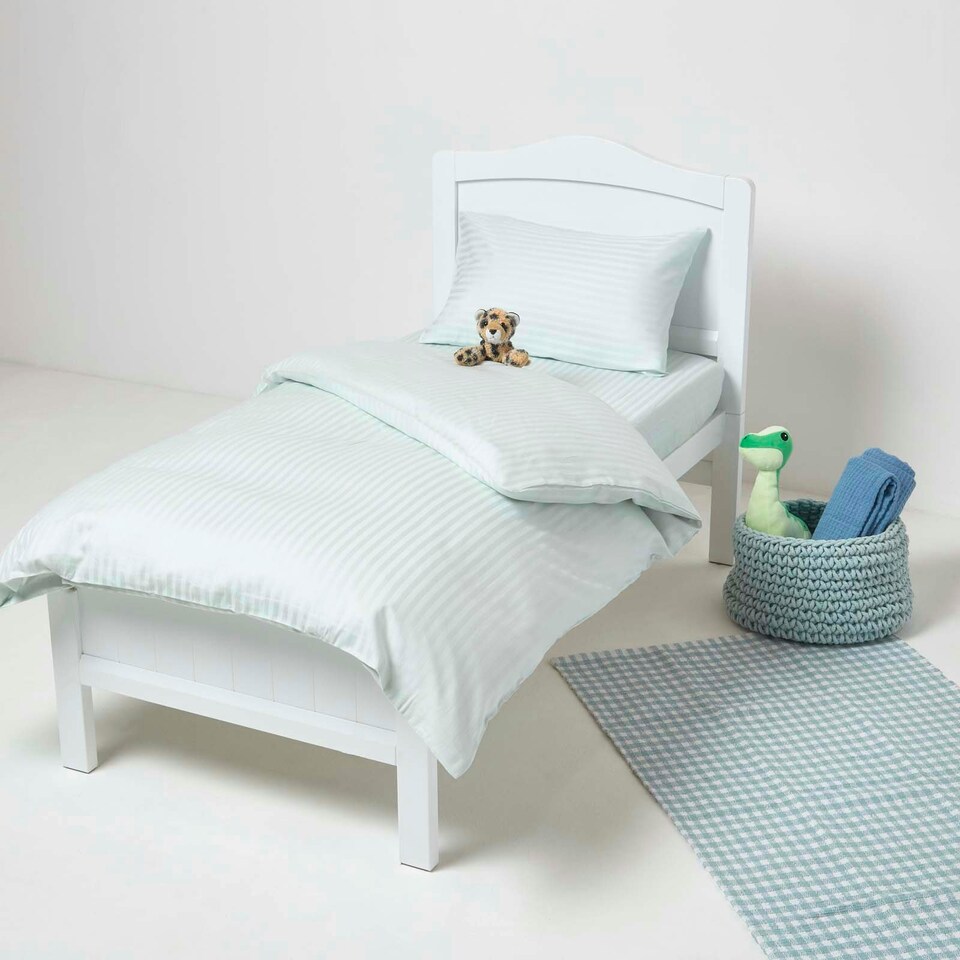 image 1 of Homescapes Blue Cotton Stripe Kids Pillowcases 40 x 60 cm 330 Thread Count - 2 Pack Blue