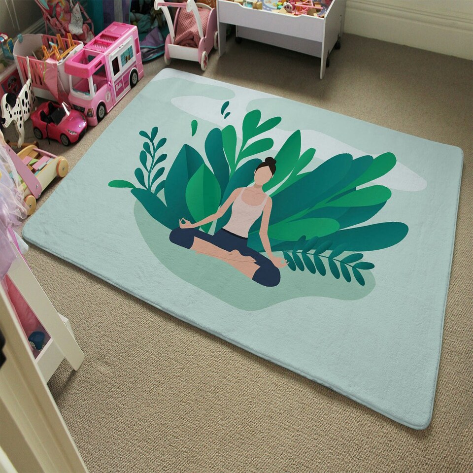 image 1 of Woman Meditating (Rug) Green | XL
