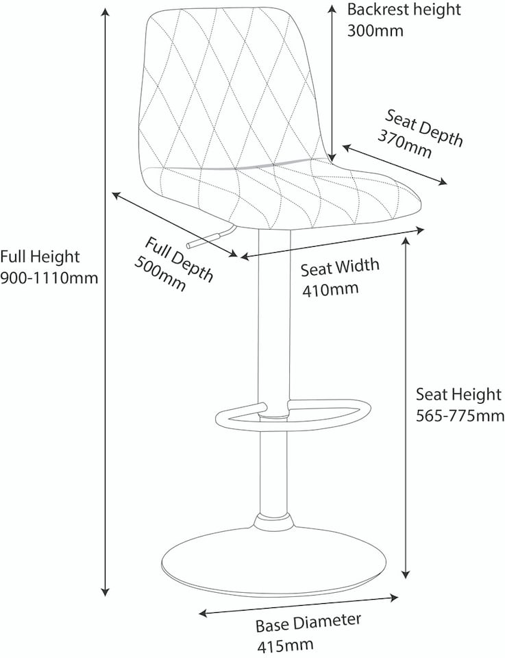 image 1 of Verona Velvet Kitchen Bar Stools, Single, Height Adjustable Gas Lift Stool With Backrest, Breakfast Bar Stool - Black