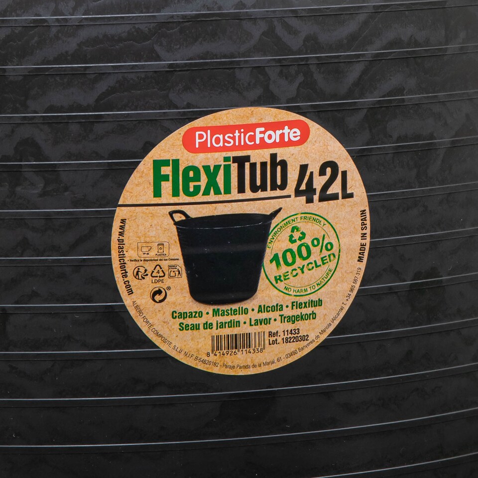 image 1 of 42L Black Flexi Plastic Tub / Bucket for Household and Garden | Black | Black