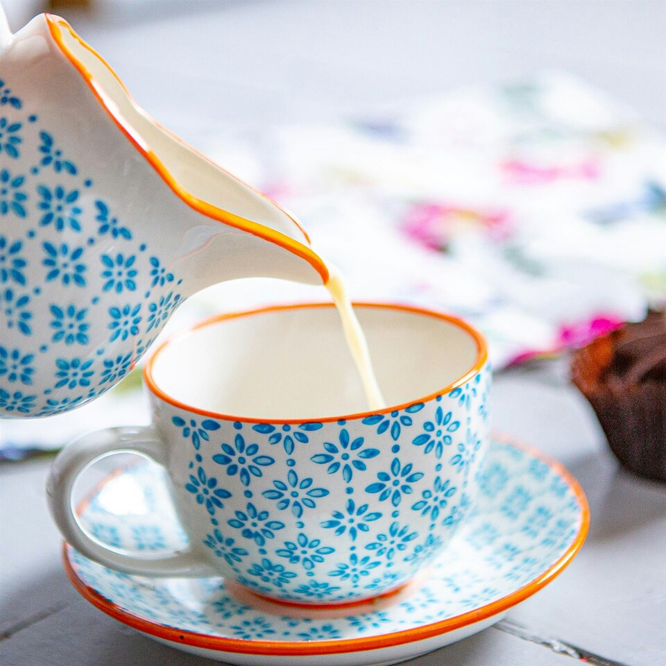 image 1 of Nicola Spring Hand-Printed Milk Jug - 300ml - Blue | Blue