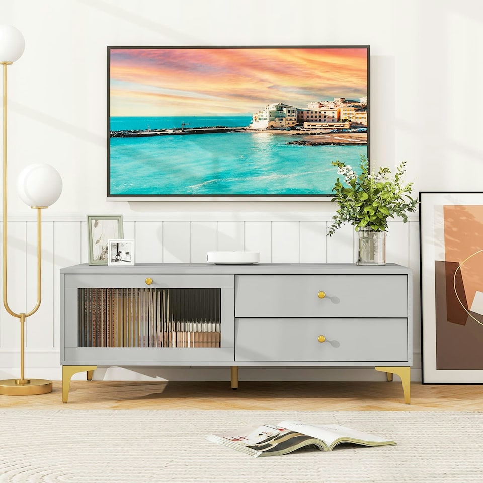 image 1 of COSTWAY TV Stand for 55 Inches 120cm Entertainment Center Grey