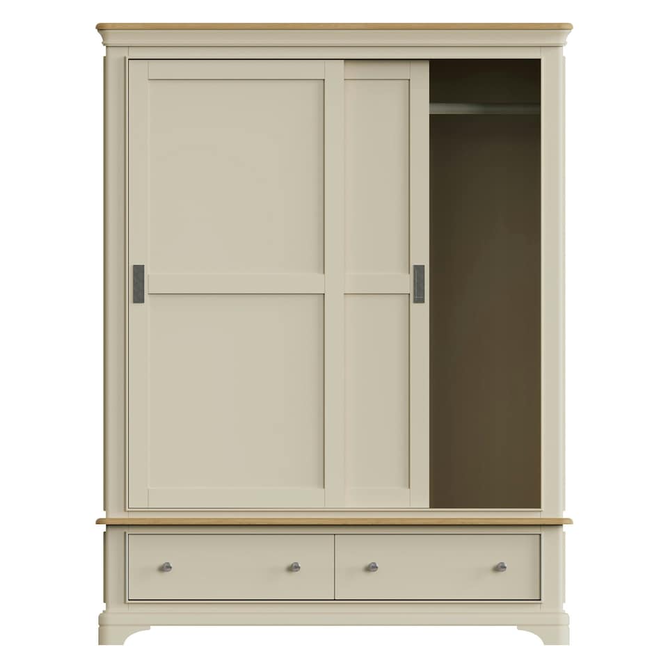 image 1 of Faire 150cm Sliding Combination Wardrobe in Putty with Oak Top Grey