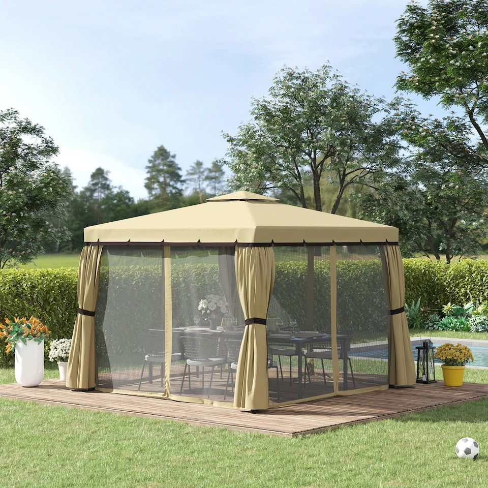 image 1 of Outsunny 3 x 3(m) Patio Gazebo Garden Shelter w/ Mosquito Netting, Light Grey