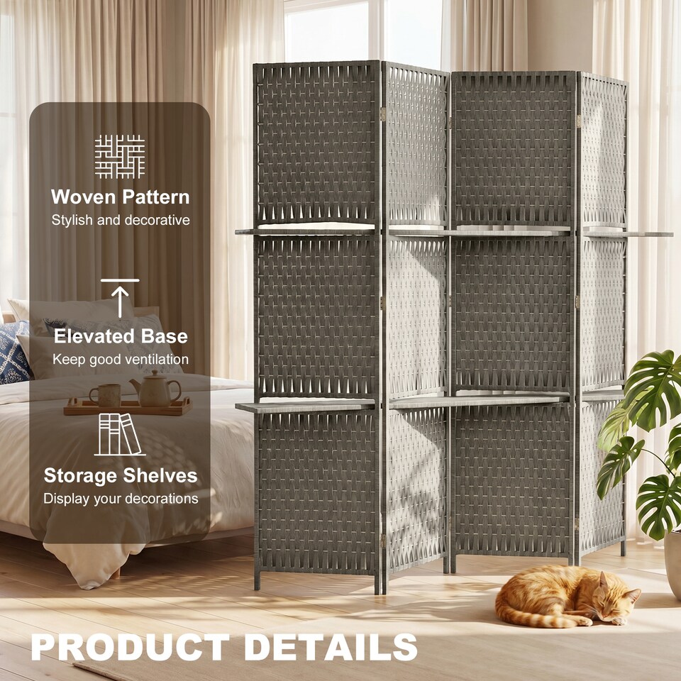 image 1 of HOMCOM 4-Panel Folding Room Divider with Shelves