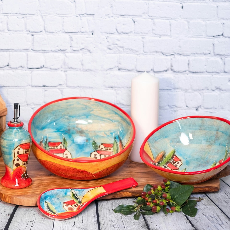 image 1 of Verano Spanish Ceramics Tuscany Village Large Fruit Bowl - 28cm Multi